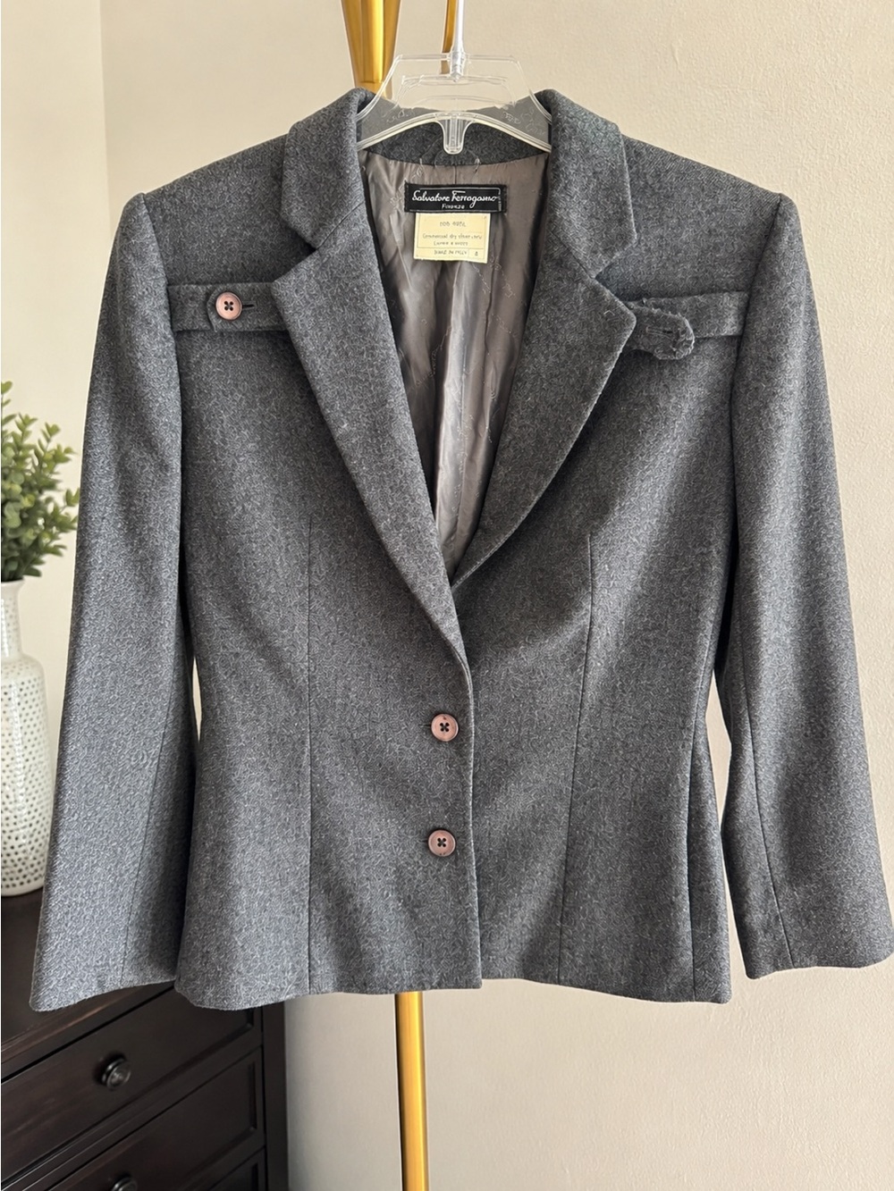 Vintage Salvatore Ferragamo Charcoal Gray Wool Blazer Made in Italy Size 6